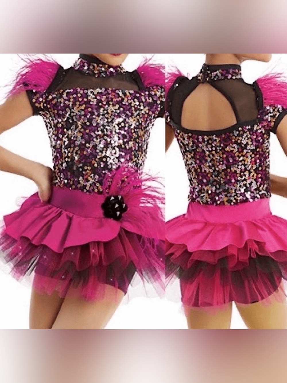 Weissman dance costume  one way or another  sequins feather bright pink size MC